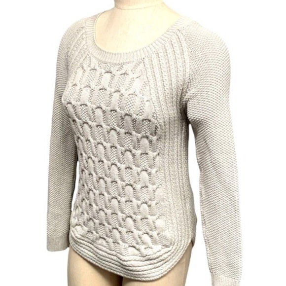 Max Studio 100% Cotton Mixed Knit Pattern S M Pullover Sweater Light Beige #235K - Picture 2 of 6